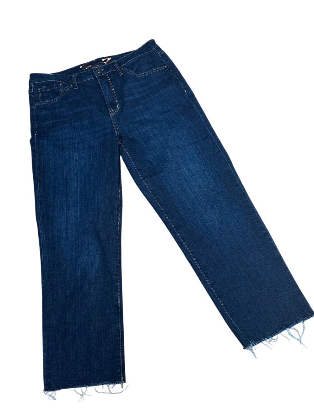 Seven7 Women's Tower Straight Crop Indigo Raw Hem Size 12 Like New